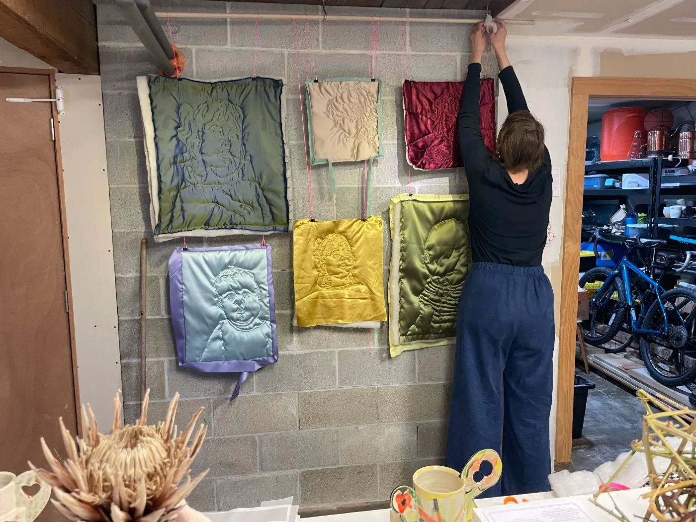 Hanging the quilts